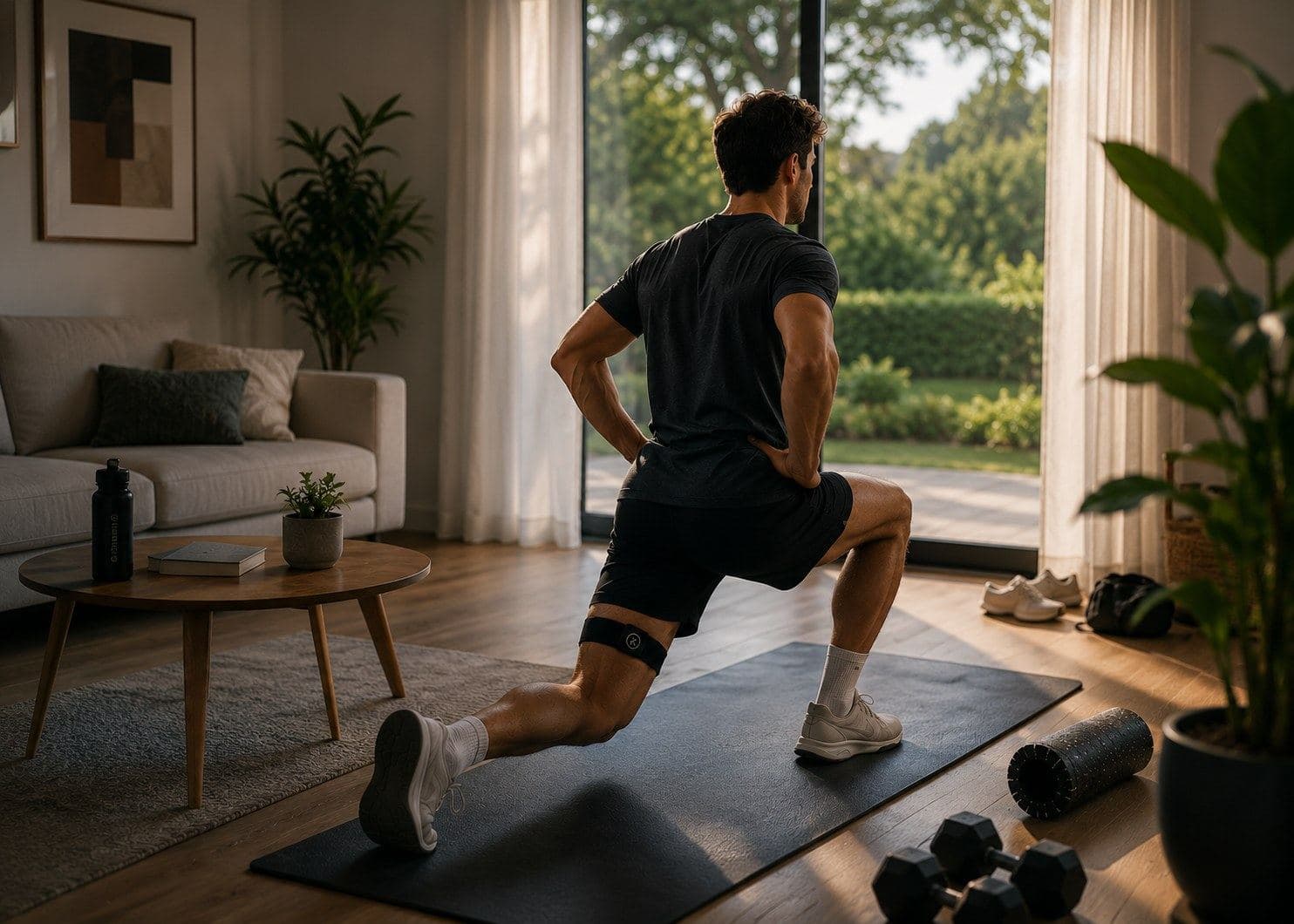 Un patient fait ses exercices chez lui.